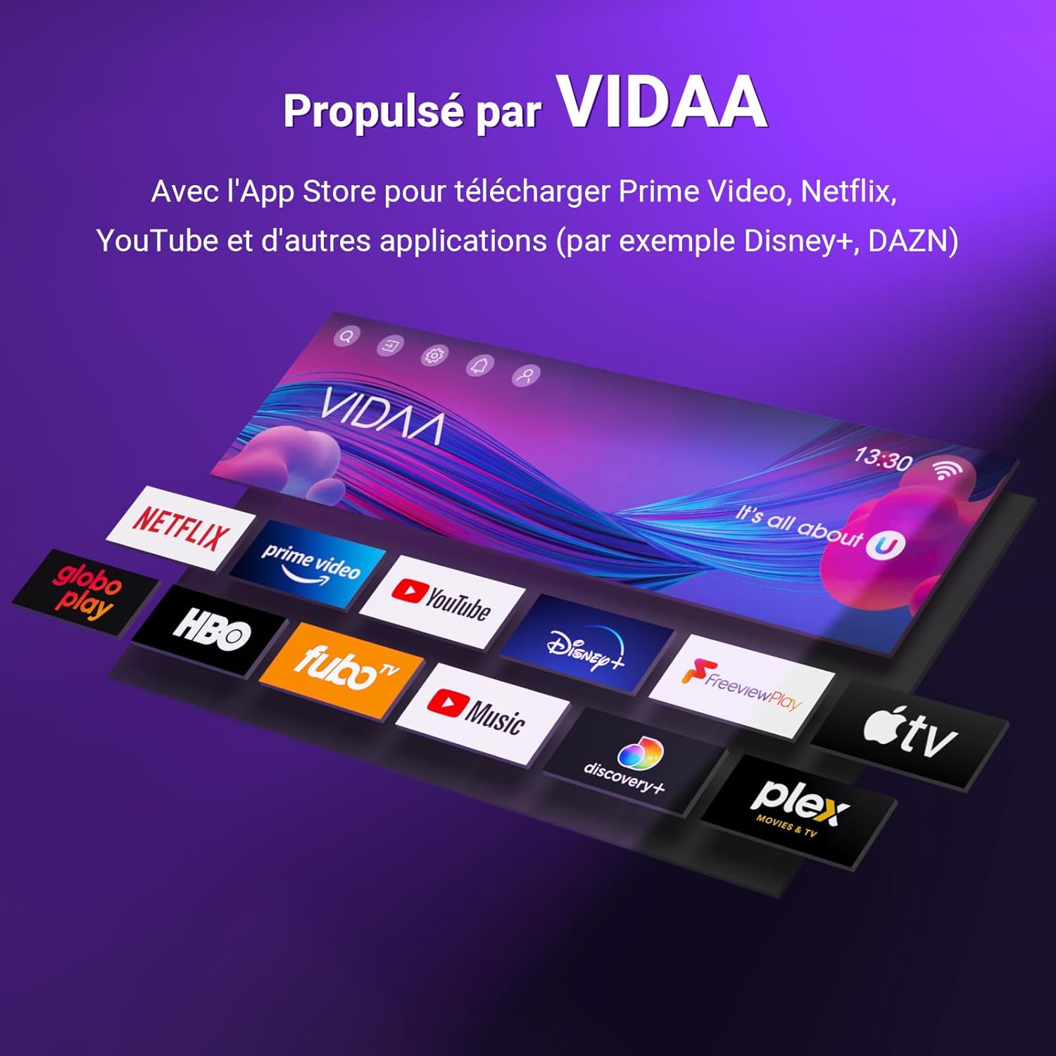 TuTu Smart TV 32 Pouces (80 cm) WiFi VIDAA Connectée Télévision sans Bord avec Triple Tuner(DVB-C/S2/-T2), VIDAA Remote App, Molotov, Netflix, Prime Video, Disney+, Youtube (TUV32HQ1B, 2024) – Image 2