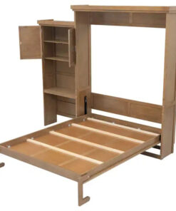 Alternative view of Whisen Wood Queen Size Murphy Bed with Multiple Storage Shelves and Louvered Style Decoration