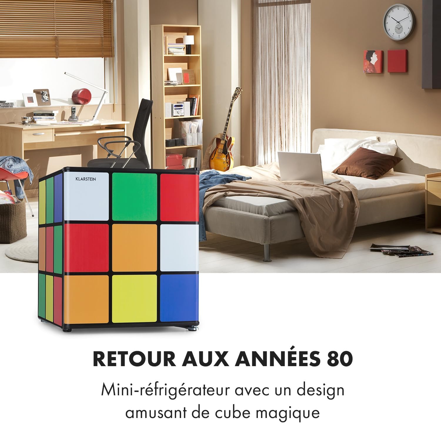 Klarstein Solve - Mini-réfrigérateur, minibar, système de refroidissement thermoélectrique, capacité de 48 litres, bouton de réglage mécanique, refroidissement : 0 à 10 °C, noir/coloré – Image 2