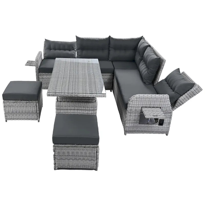 Outdoor Rattan Sectional Sofa Set with Adjustable Table & Recliners – Image 13