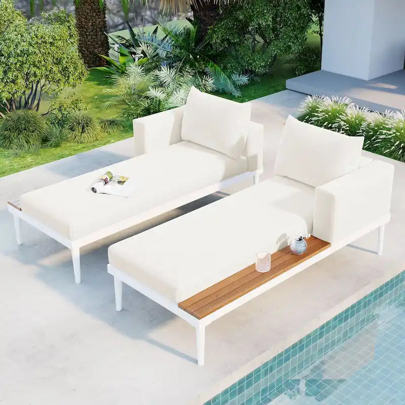 Outdoor Daybed Patio Metal Sun Lounger, 2 in 1 Padded Chaise Lounges, Garden Outdoor Chaise Lounges, Poolside Sunlounger – Image 3