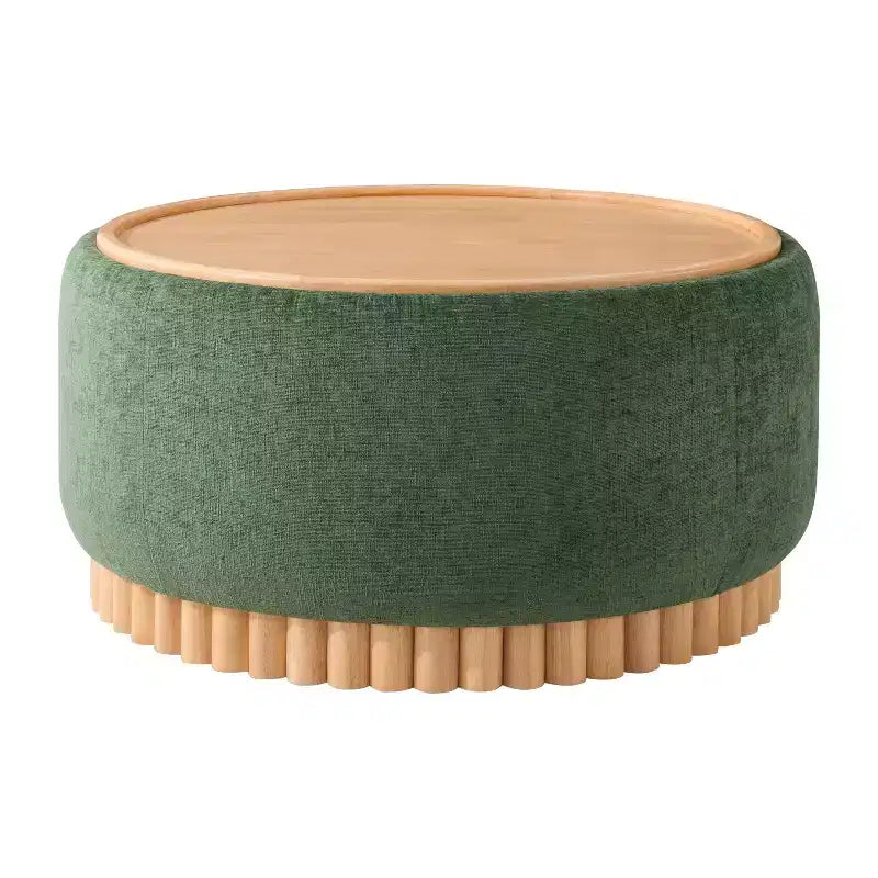 Polibi Round Storage Ottoman with Solid Wood Cylinder Base & Reversible Lid – Image 13