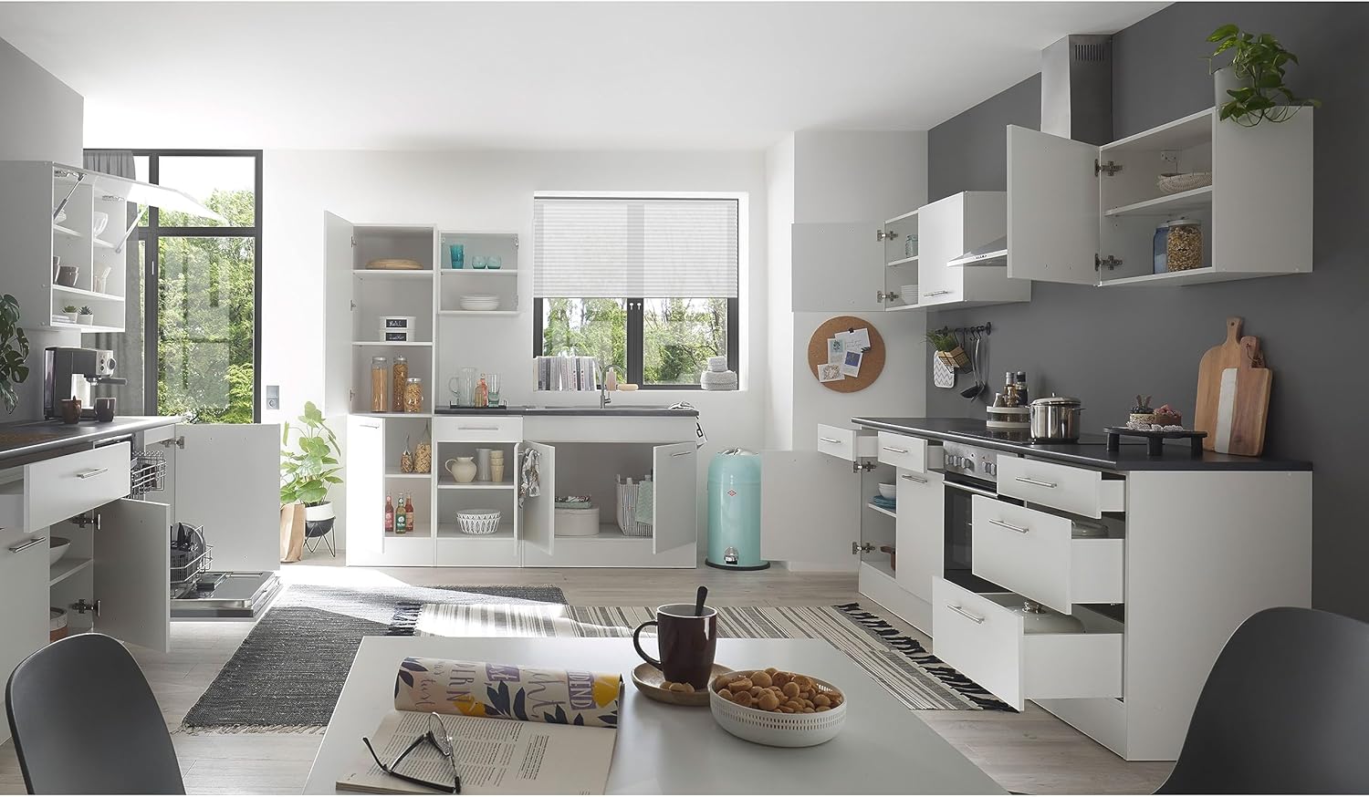 Stella Trading Eddy Moderne en Blanc Mat - Armoire de Cuisine spacieuse avec Beaucoup d'espace de Rangement, Bois d'ingénierie, Vorratsschrank – Image 5