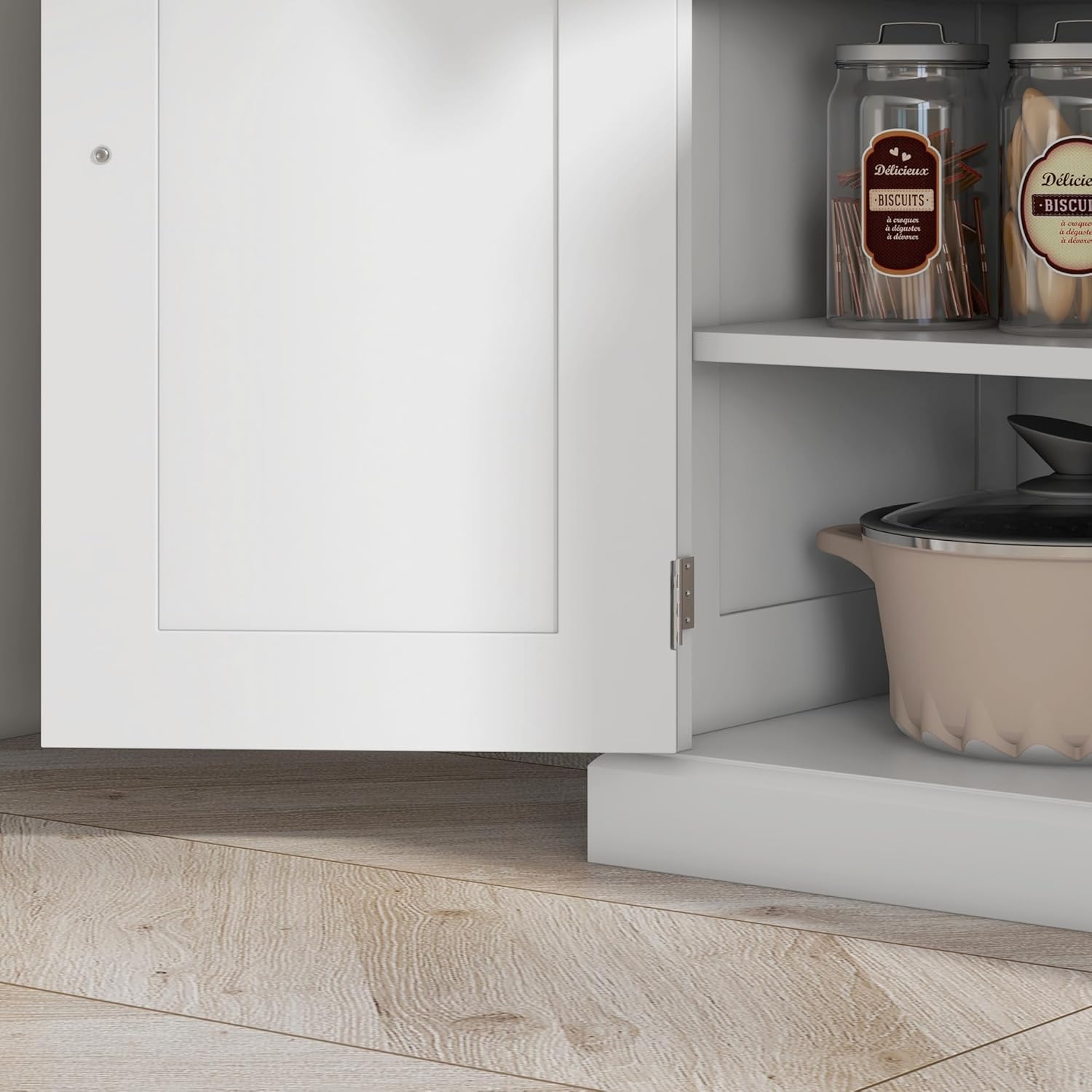 HOMCOM Armoire de Cuisine Buffet Cuisine Style Moderne vaisselier avec placards à Portes, étagères réglables et tiroir, Meuble de Rangement pour Salle à Manger, Salon, 76,2 x 40,2 x 183 cm, Blanc – Image 9