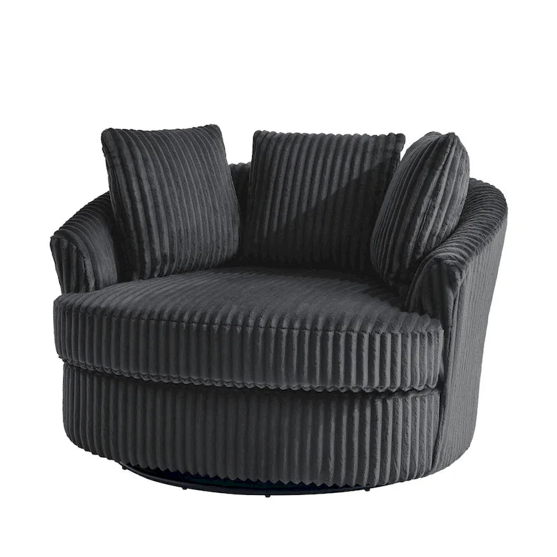2 Set Oversized 43 W Plush Corduroy Swivel Barrel Chair with Pillows – Image 27