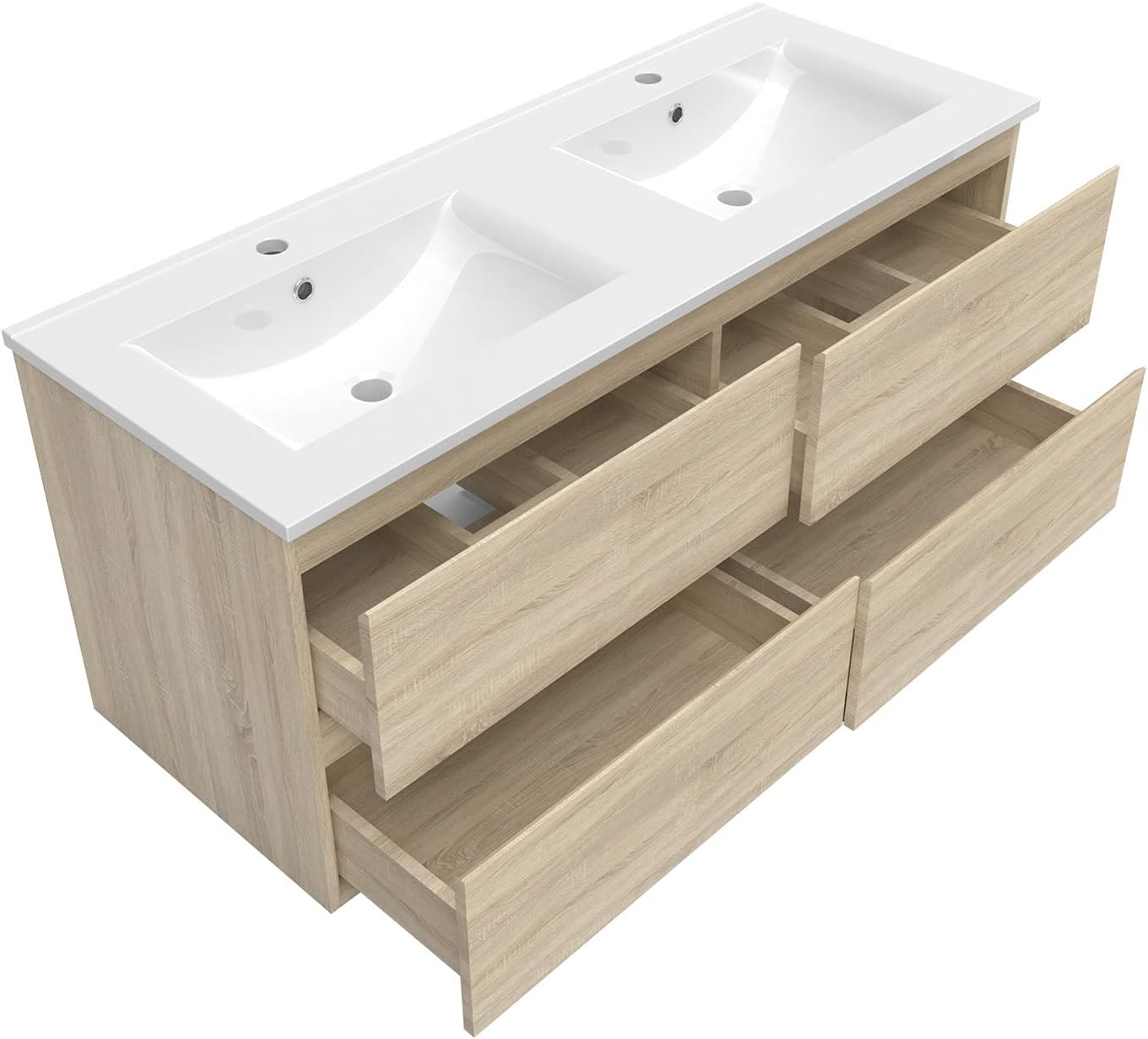 AICA Meuble Salle de Bain 120cm Chêne Wotan Double Vasque + Miroir Lumineux 3 Couleurs + dimmable – Image 3