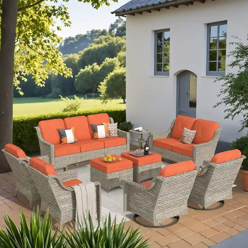 XIZZI 9-piece Outdoor Patio Furniture Conversation Set with Swivel Chair – Image 11