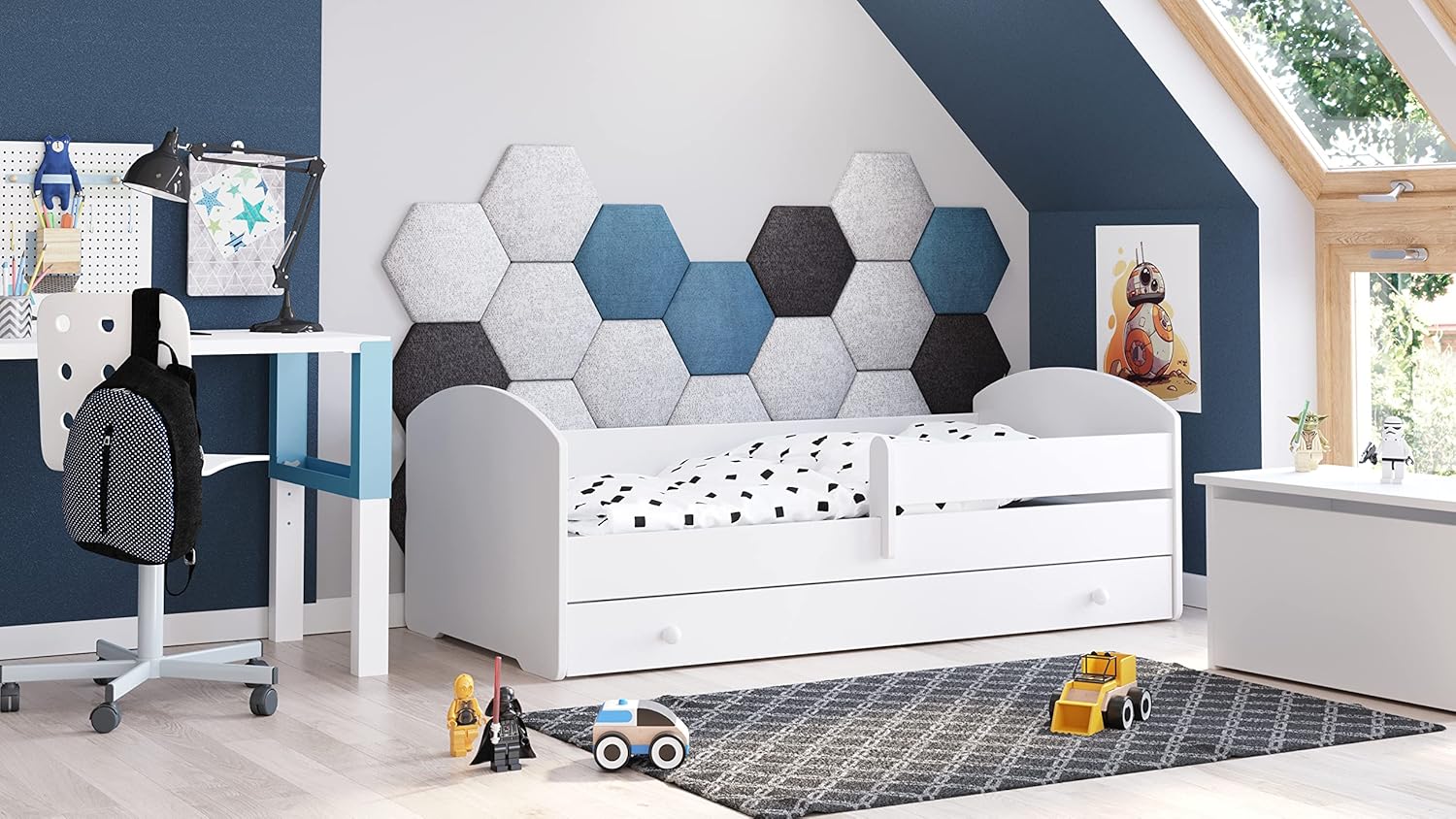KOBI Lit Enfant LUK avec Matelas, Blanc | pour Chambres d'enfants | pour Un garçon et Une Fille | Lit Bebe pour Enfants | (avec tiroir, 140x70) – Image 9