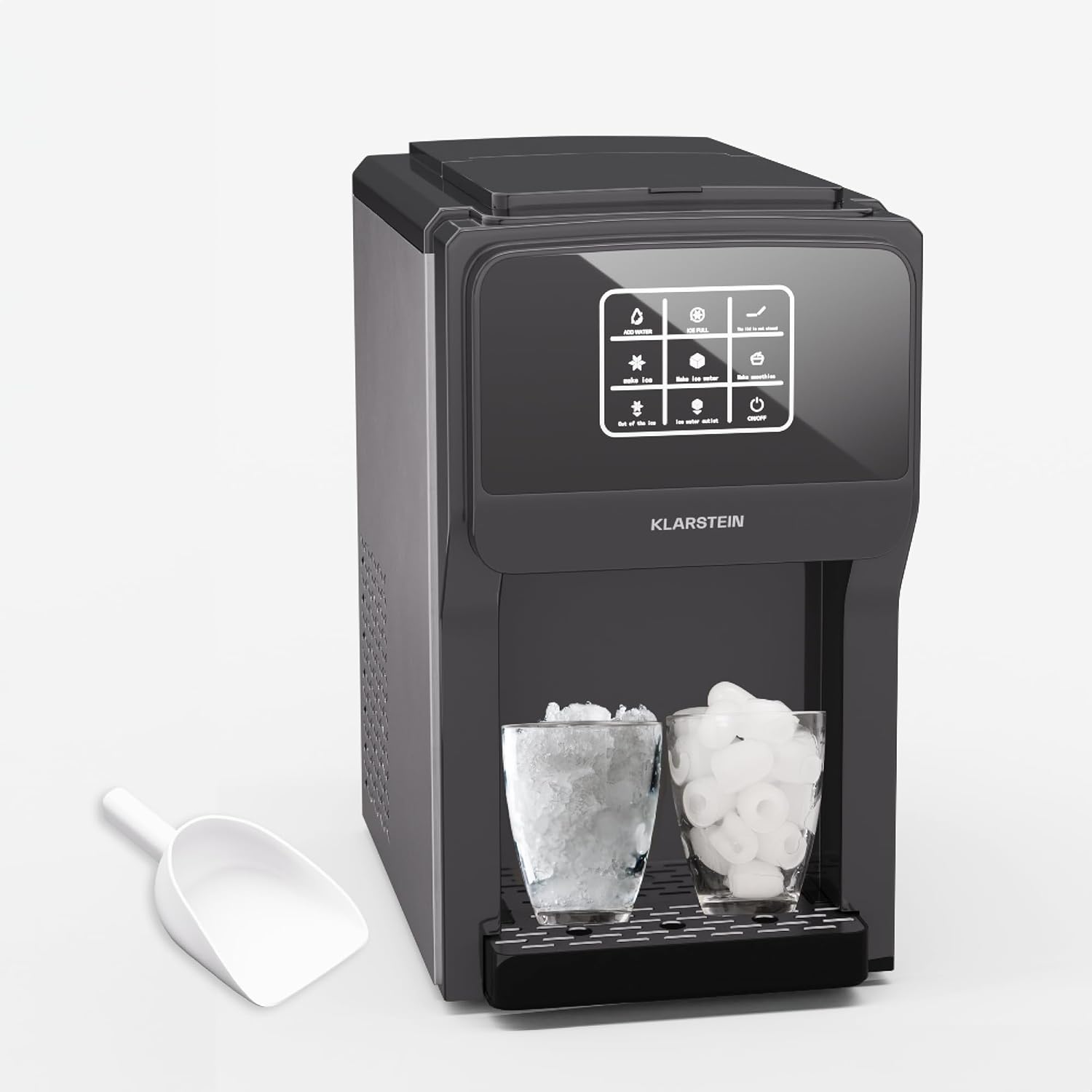 Klarstein ArcticBlend 3-en-1 machine à glaçons, 20 kg/24 h, glaçons et glace pilée, distributeur d'eau, réservoir 6 L, acier inoxydable, machine à glacons maison, noir