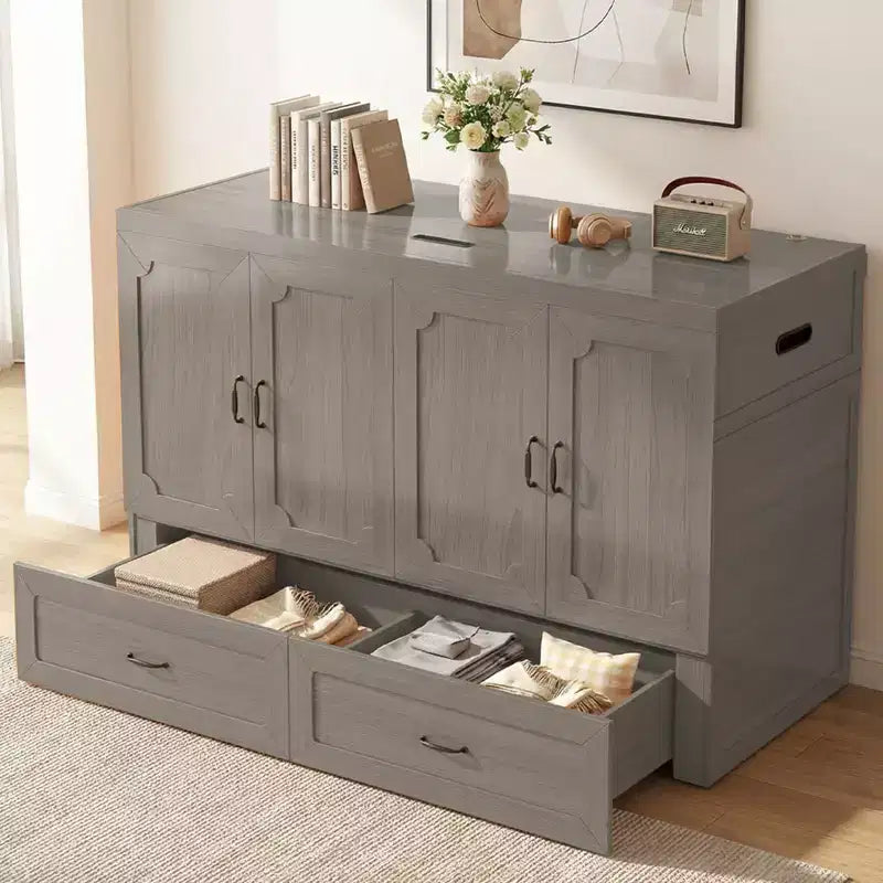 Mjkone Queen Size Convertible Murphy Cabinet Bed with Mattress, USB Charging, Storage Drawers – Image 4