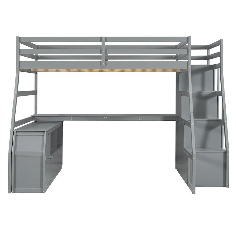 Full Pine Loft Bed with Desk and Storage – Image 9