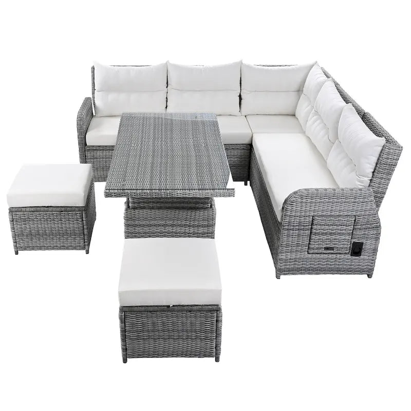 Outdoor Rattan Sectional Sofa Set with Adjustable Table & Recliners – Image 30