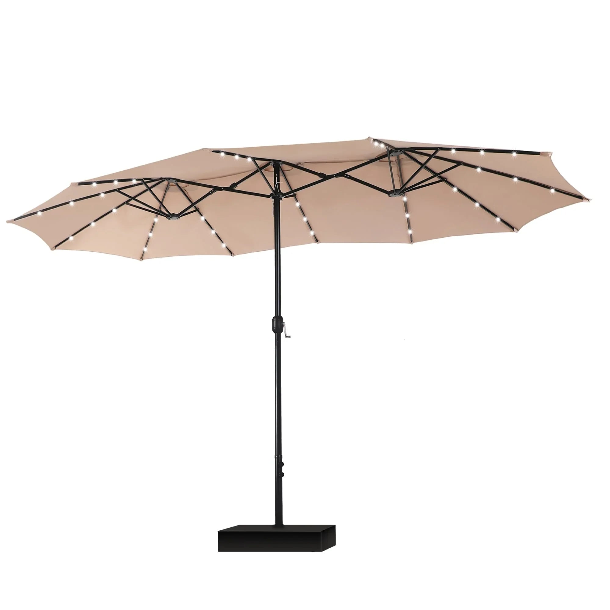 MAISON ARTS 15-foot Rectangular Crank Double-sided Outdoor Market Umbrella Solar LED Lighted Patio Umbrella with Base Included – Image 3