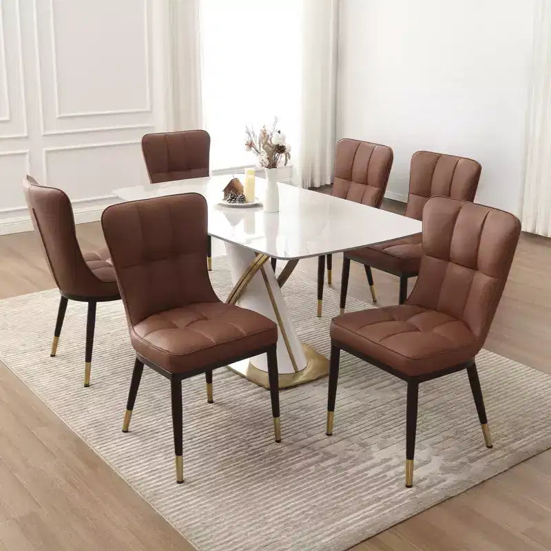 Bekrvio Dining Room Chairs Set of 6, Modern Upholstered Faux Leather Seat with High Back, Metal Legs, Armless Kitchen Chairs for Living Dinning Room – Image 19