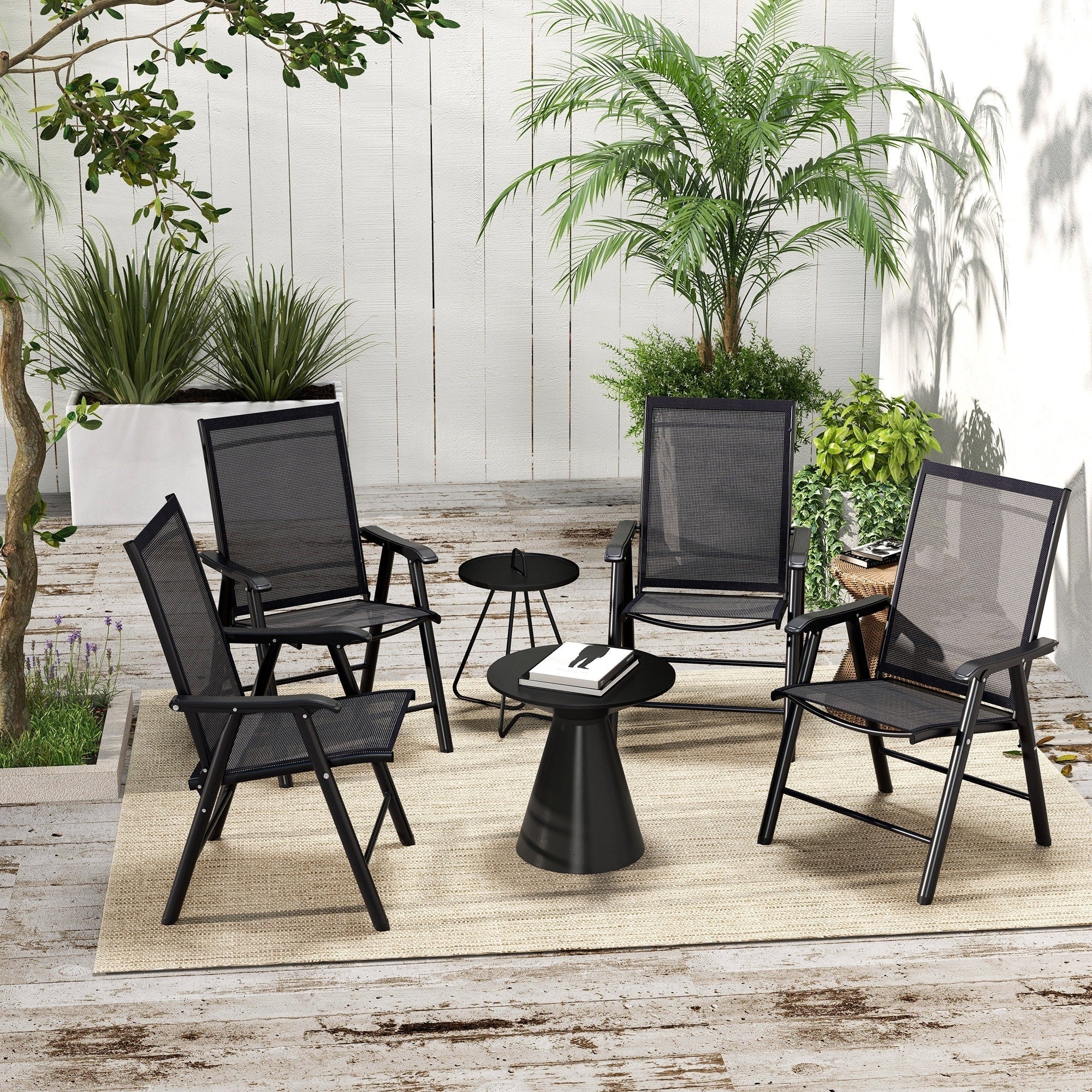 Outsunny 4-piece Folding Patio Chair Set with a Simple & Chic Design, Comfortable for the Deck, Garden, Yard & Travel – Image 3