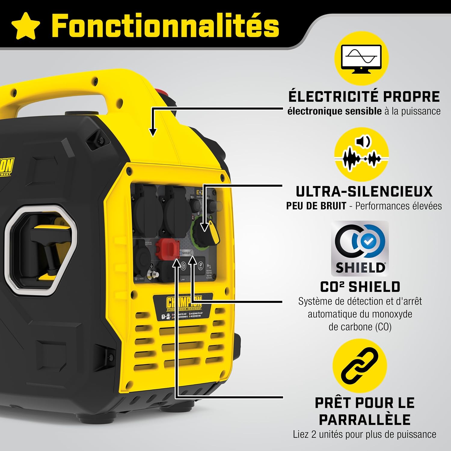 Champion Power Equipment Inverseur de courant (max. puissance 3000 W, onduleur portable, autonomie jusqu'à 11,5 heures, extrêmement silencieux, groupe électrogène de secours) 93001i-EU – Image 2