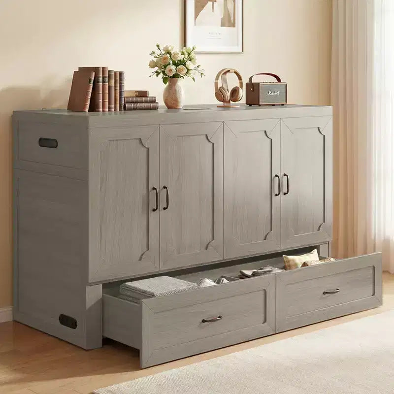 Mjkone Queen Size Convertible Murphy Cabinet Bed with Mattress, USB Charging, Storage Drawers – Image 5