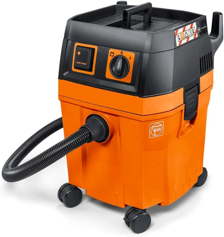 FEIN Dustex 35 L, Aspirateur eau et poussières puissant pour le raccordement d'outils électroportatifs en atelier ou sur chantier. Câble avec fiche 7.5 m, Puissance absorbée 1 380 W