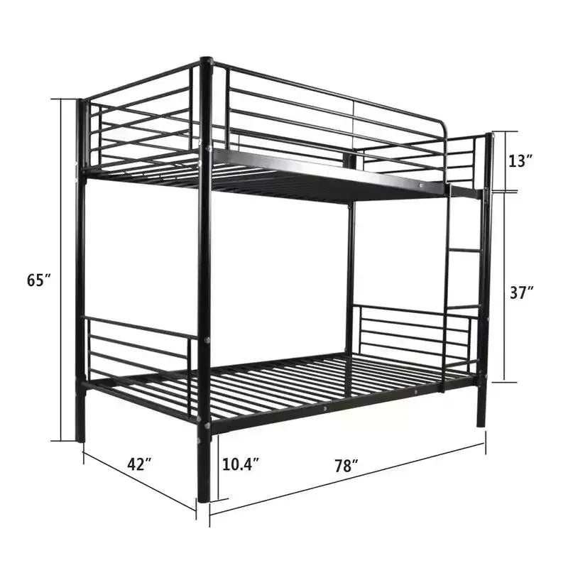 Karl Home Twin Over Twin Steel Bunk Bed Frame Ladder Bedroom Dorm Room for Kids Adult Children – Image 32
