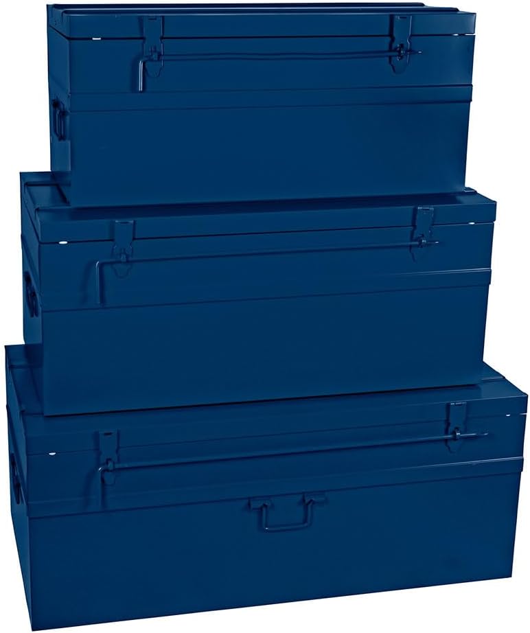 Cogex - Lot de 3 caisses métal cadenassables - Bleu - Dimensions: 70700x330x310 mm, 100800x390x340 mm, 150900x450x370 mm