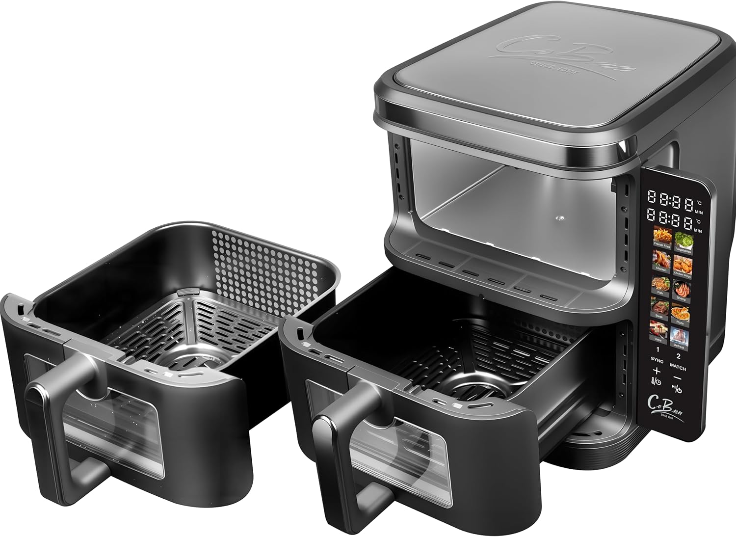 COBNN Friteuse à air verticale double compartiment, 11L Dual Zone Airfryer avec écran couleur pliable, 10 programmes, fenêtre de visualisation, matériau ignifuge V0, 2800W – Image 8