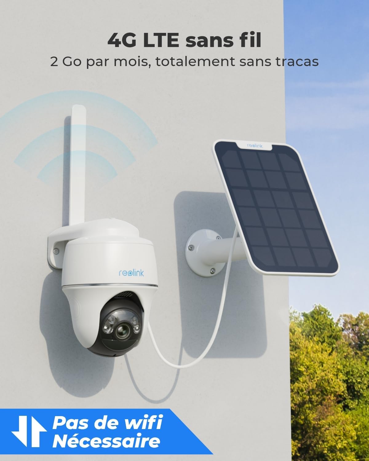 Reolink 3G/4G LTE Camera Surveillance Extérieure avec Carte SIM+microSD 32Go, 5MP Caméra Solaire PT, Détection Intelligente, Vision Nocturne Couleur, Audio Bidirectionnel, Go PT Plus+Panneau Solaire – Image 2