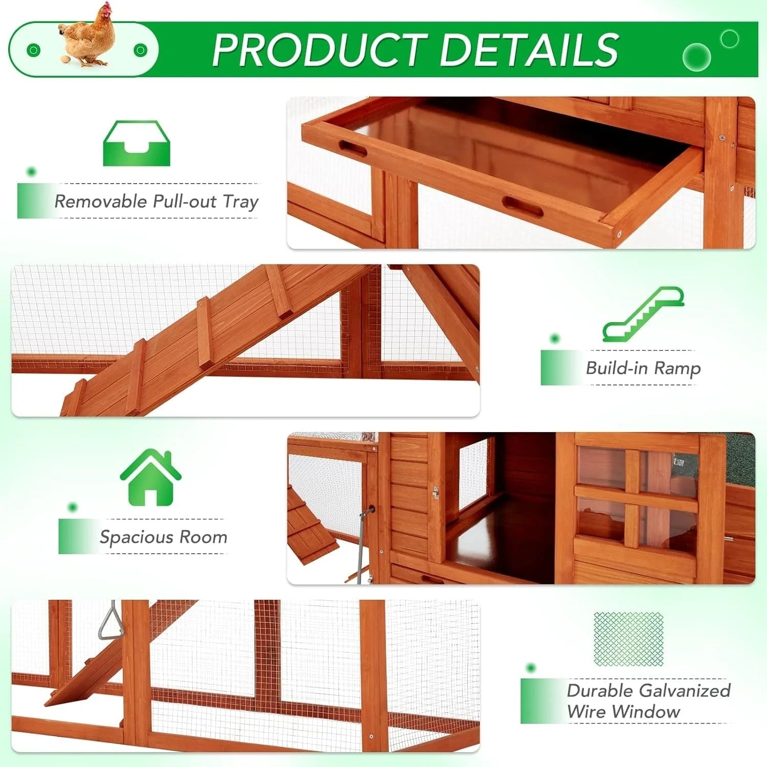 AECOJOY 144'' Large Chicken Coop w/ Run Wooden Hutch Poultry Cage House – Image 8