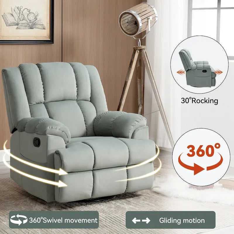 Lazy Boy Swivel Rocker Fabric Recliner Chair, Overstuffed Large Manual Recliner Glider with Pillow Top Arms and Cushion Back – Image 12