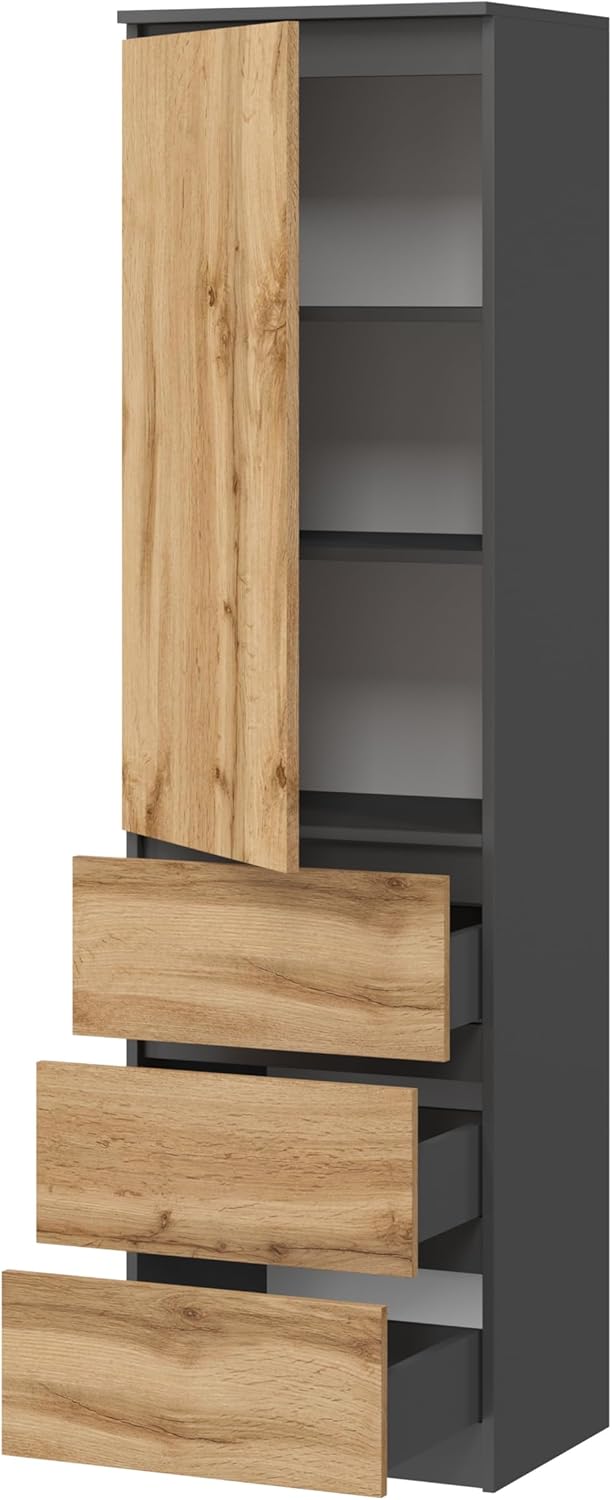 KUBUTKU Armoire Multi-usages avec 3 tiroirs 3 Compartiments et Portes - Armoire Universelle pour Bureau et Maison 180,5x50x40 cm Graphite/Chêne Wotan – Image 9