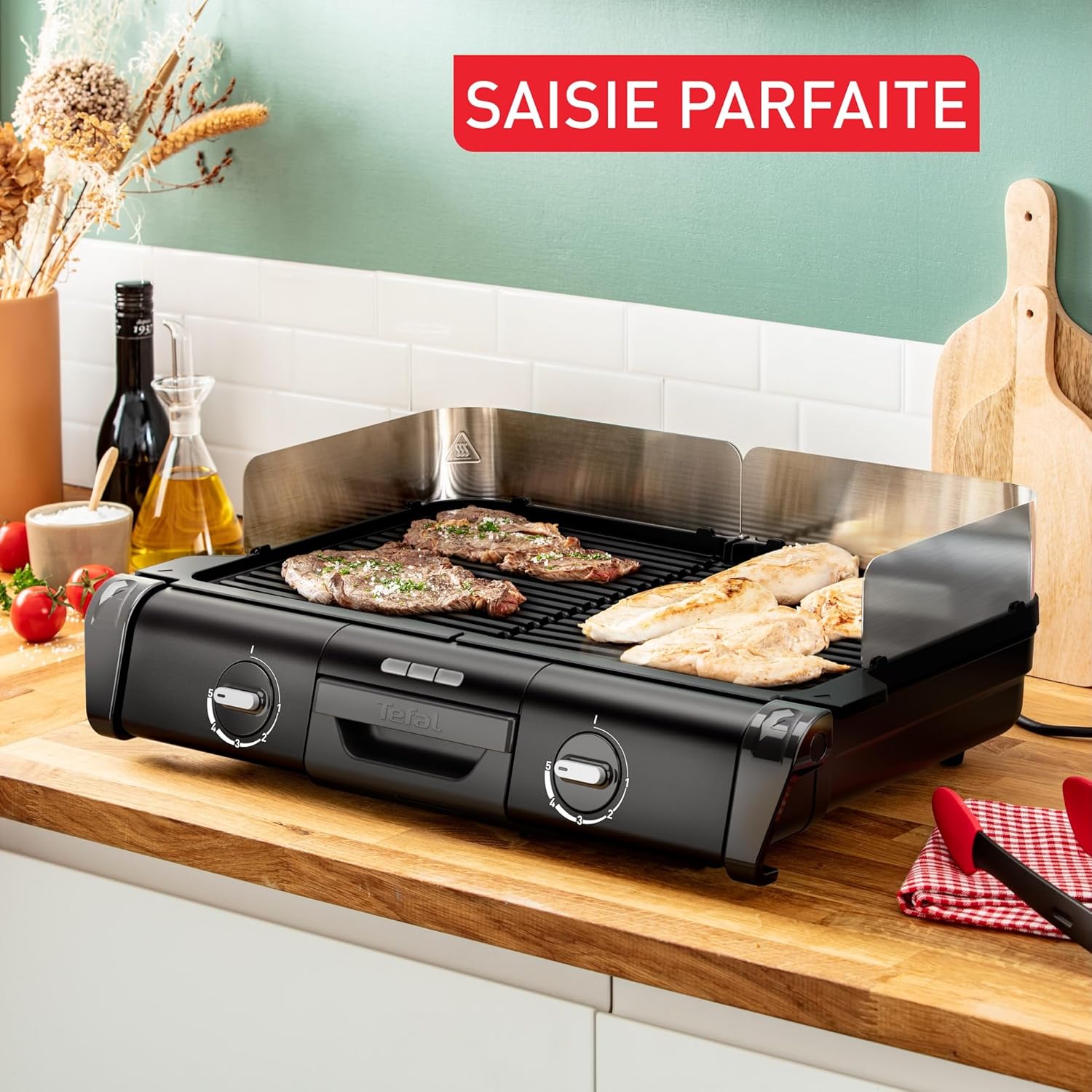 Tefal Barbecue électrique XL Family Grill 2400W avec 2 thermostats réglables, Usage extérieur et intérieur, 2 surfaces de cuisson compatibles lave vaiselle TG800N10 – Image 8