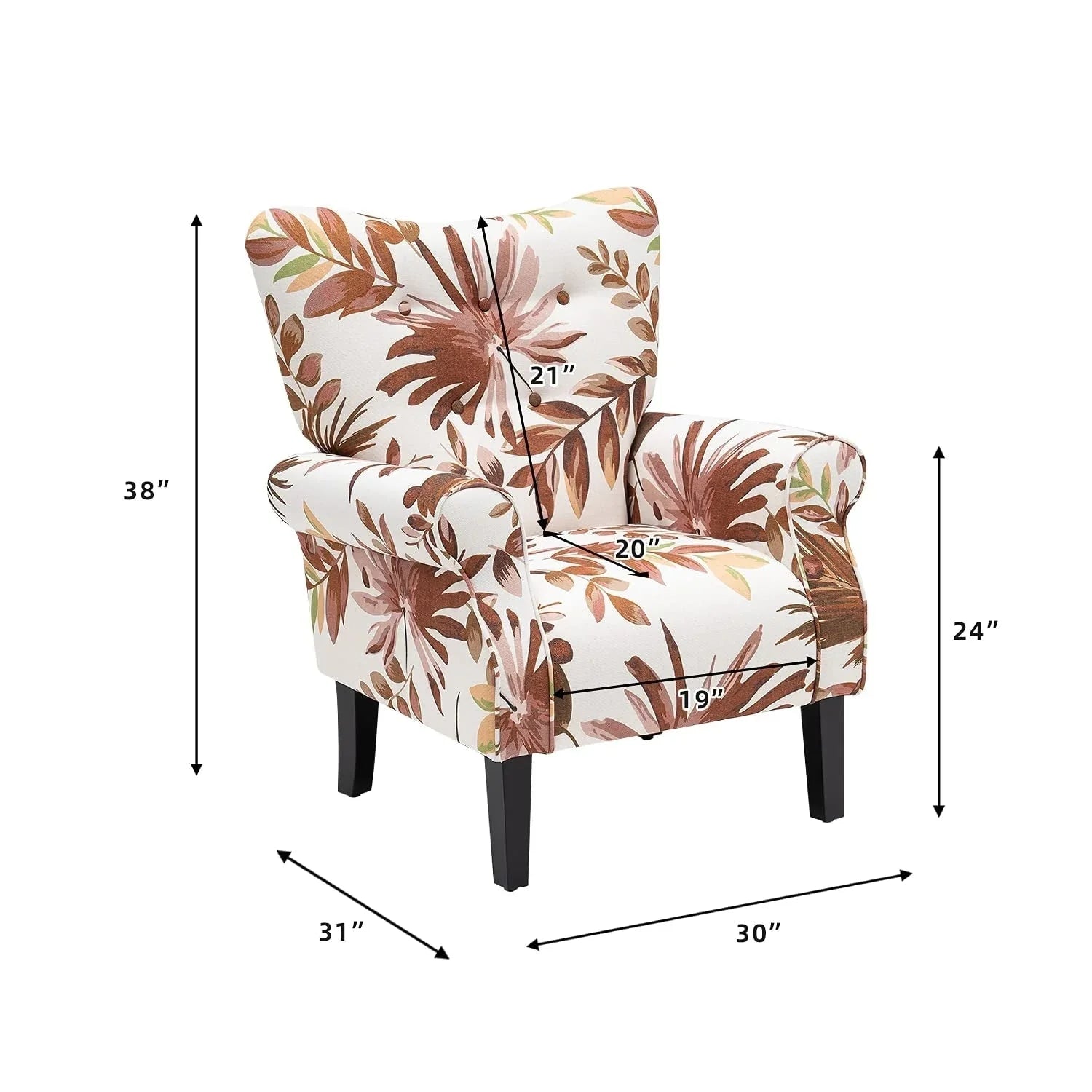 Erommy Modern Accent Chair, High Back Armchair, Upholstered Fabric Button Single Sofa with Wooden Legs for Living Room – Image 51