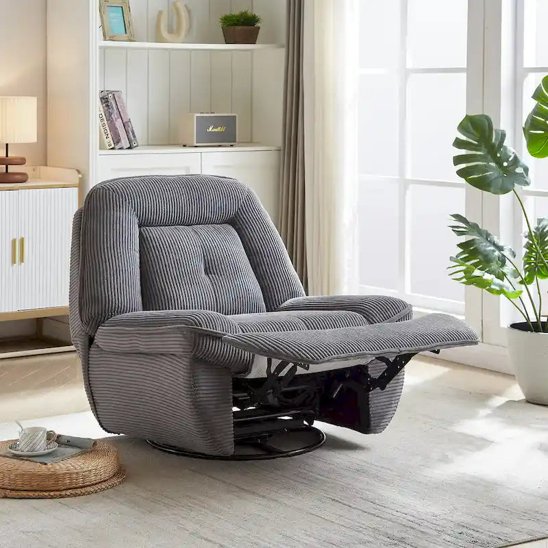 Corduroy Swivel Glider Recliner, Footrest for Living Room – Image 12