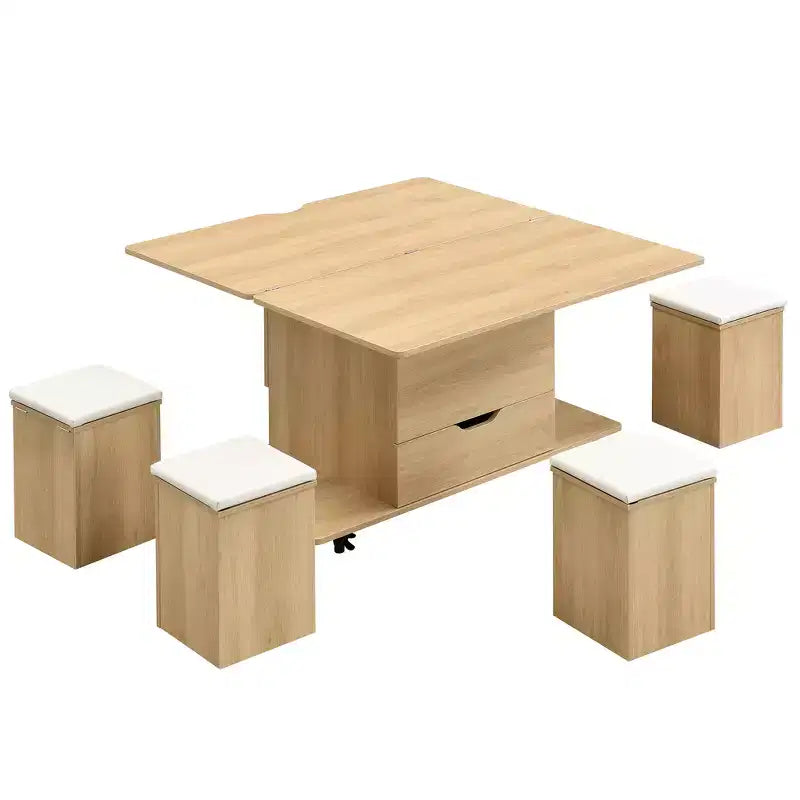 Zeus & Ruta Multi-Function Modern Lift-Top Coffee Table with Hidden Storage, 4 Stools and Casters, Perfect for Modern Living Spaces – Image 27