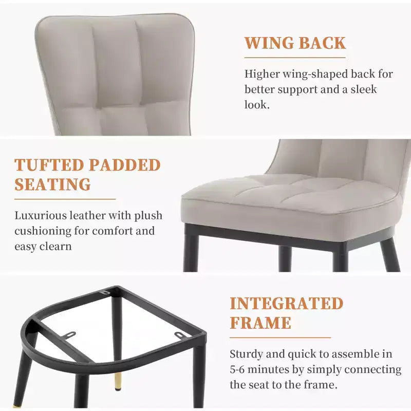 Bekrvio Dining Room Chairs Set of 6, Modern Upholstered Faux Leather Seat with High Back, Metal Legs, Armless Kitchen Chairs for Living Dinning Room – Image 3