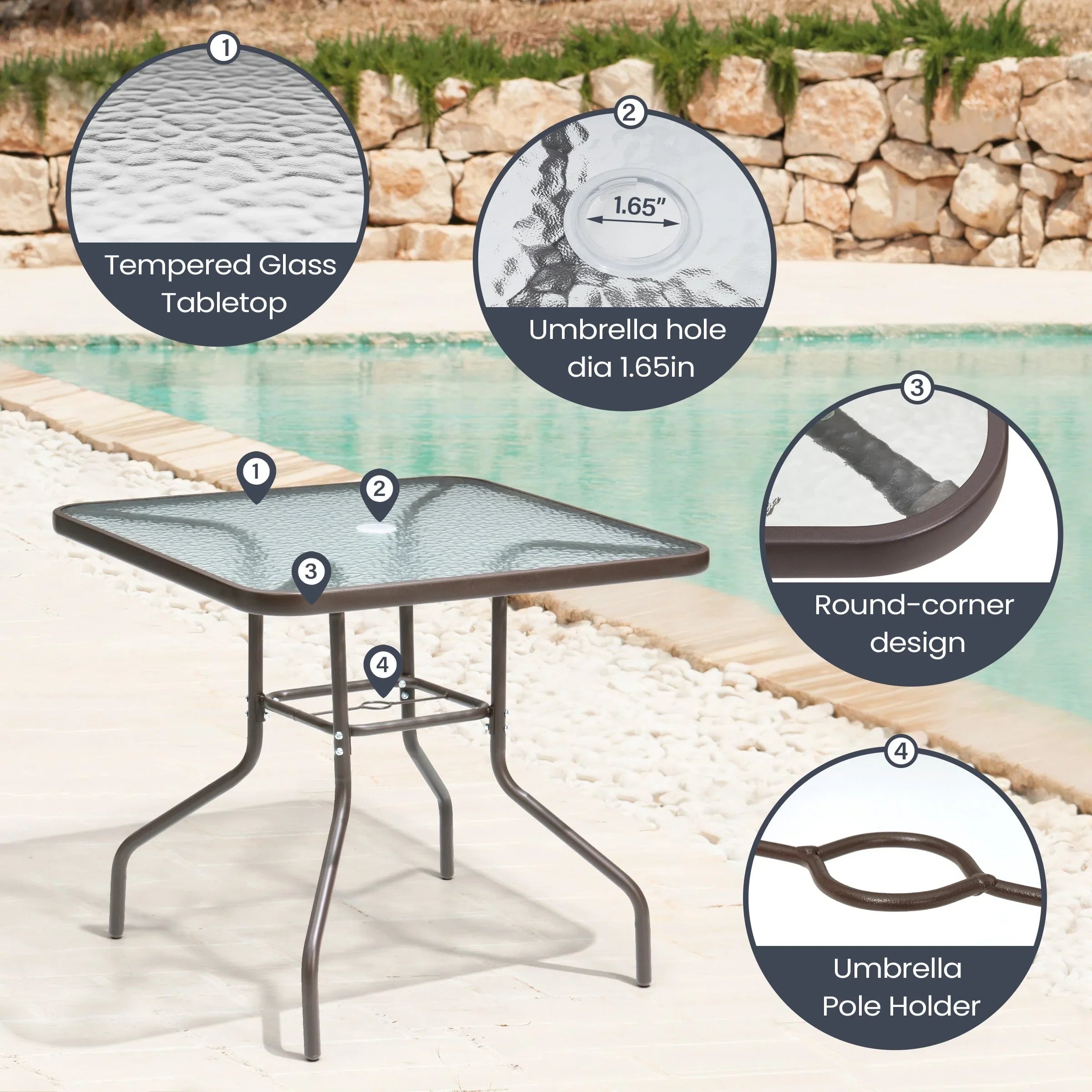 Pellebant 6 Piece Patio Set with Table, Umbrella and 4 Folding Chairs - 22.4Wx26.8Dx34.4H – Image 5