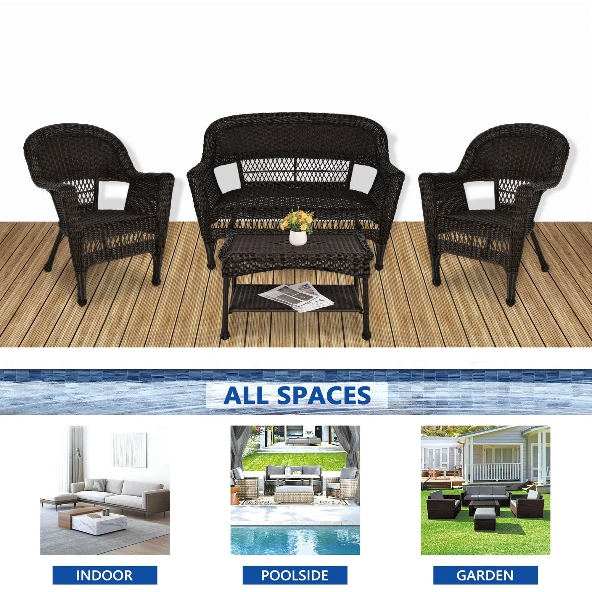 Wicker Patio 4-piece Conversation Set – Image 29