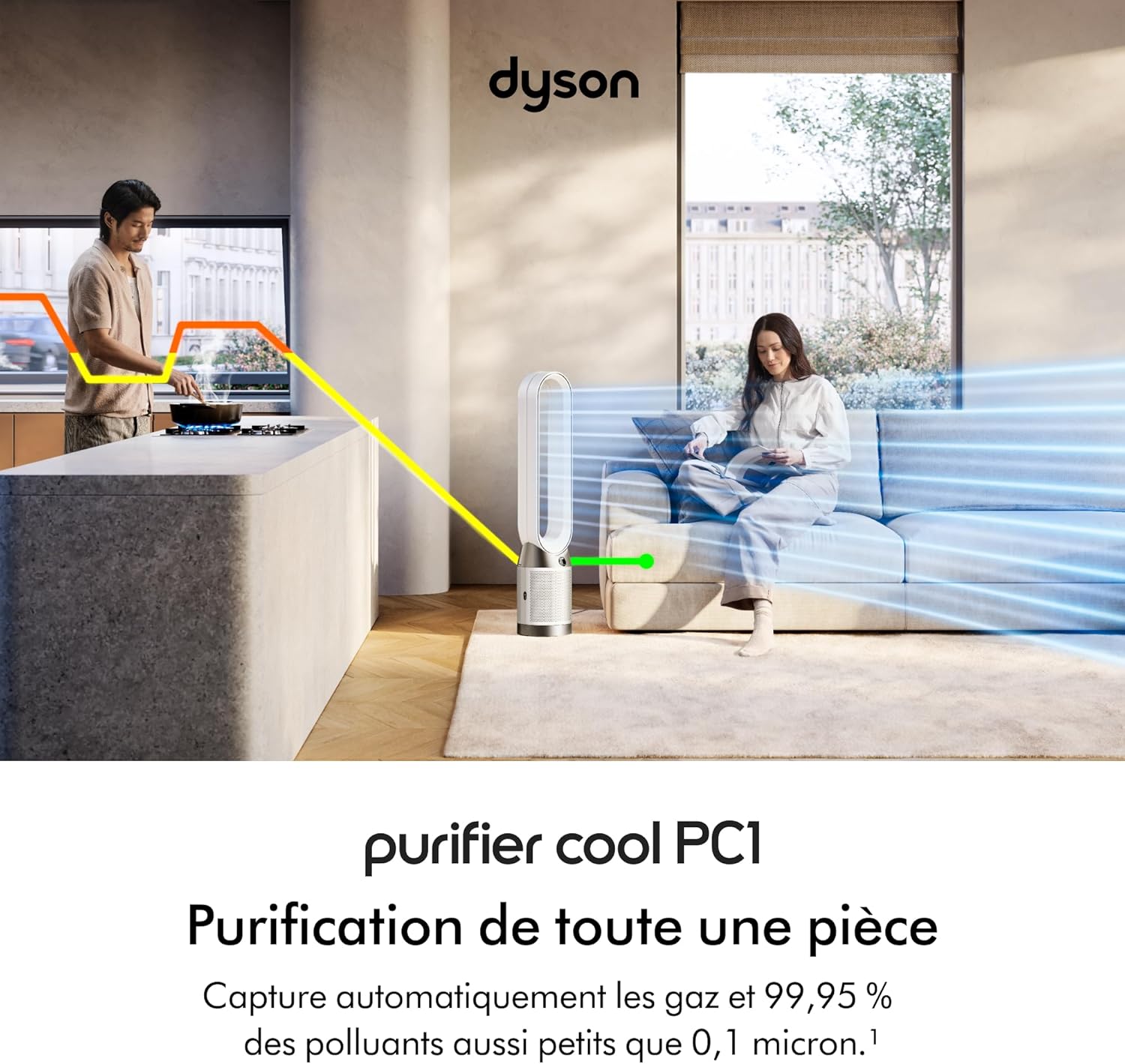 Dyson Purifier Cool PC1 ventilateur, purificateur d’air avec flux d’air rafraîchissant puissant (Blanc/Argent) – Image 2