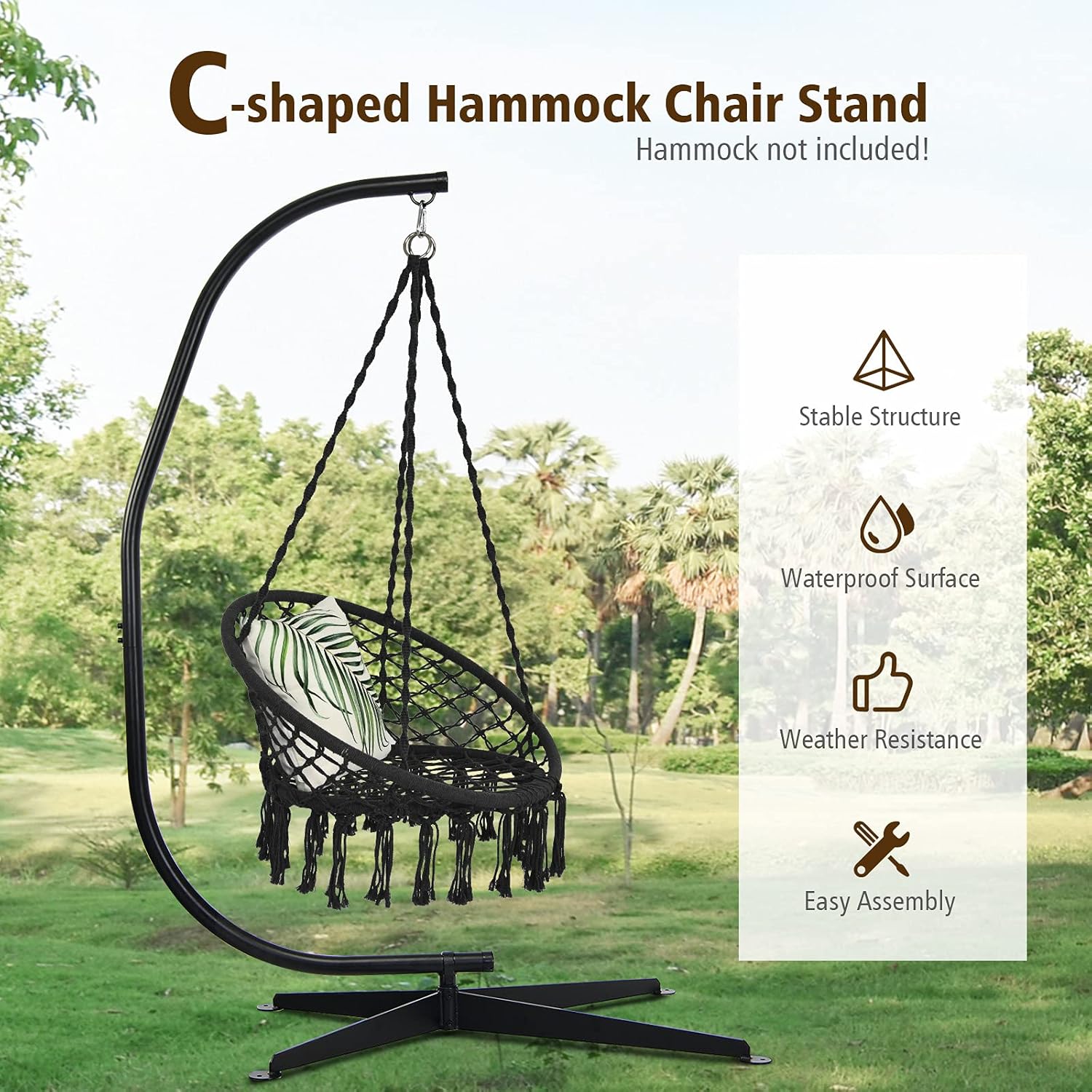 GIANTEX Support Fauteuil Suspendue Structure Métallique Robuste, pour Fauteuil Hamac Suspendu d'Intérieur et d'Extérieur/Balançoire Nid d'Oiseau, Charge de 150 kg, 111 x 84 x 207 cm, Noir – Image 11