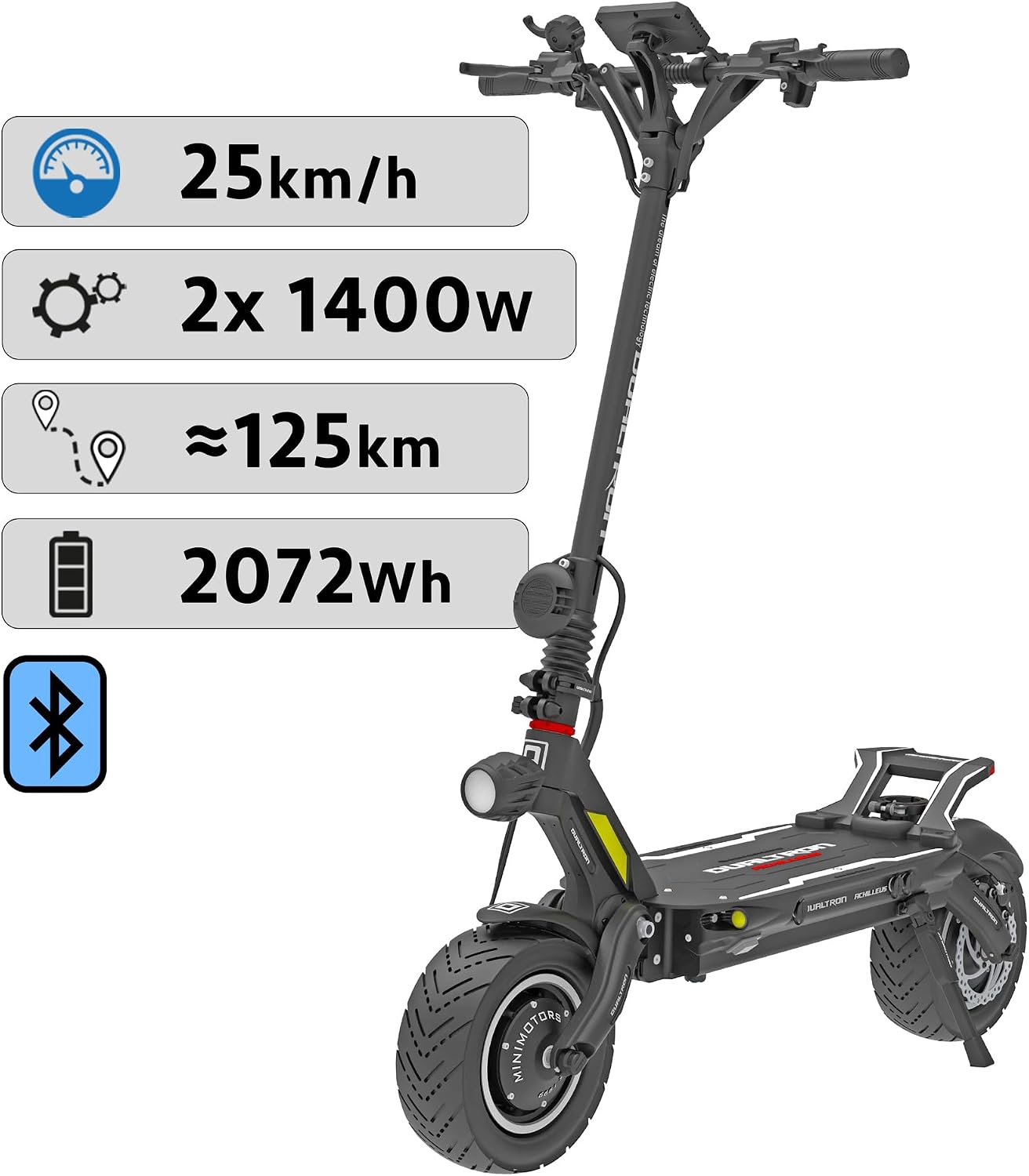 Minimotors - Trottinette Electrique Adulte Dualtron New Achilleus 2024-60V 35Ah, 2 Moteur 1400W, Autonomie jusqu'à 120km, 25km/h, Rapide puissante et Confortable, Noire – Image 5