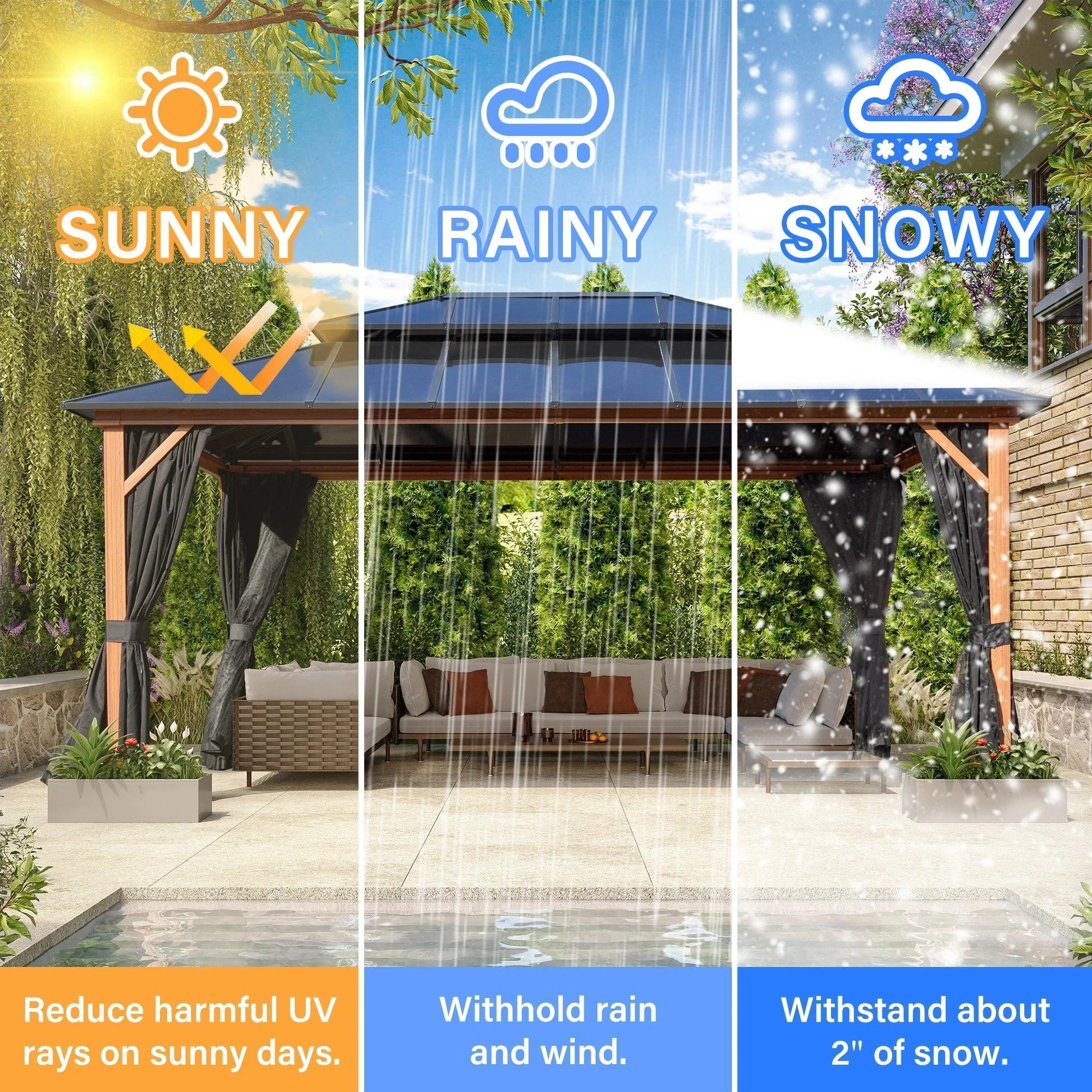 EROMMY Hardtop Gazebo,Outdoor Pergola with Double Roof & Netting & Curtains,Heavy Duty Canopy for Patio, Backyard, Pool party – Image 122
