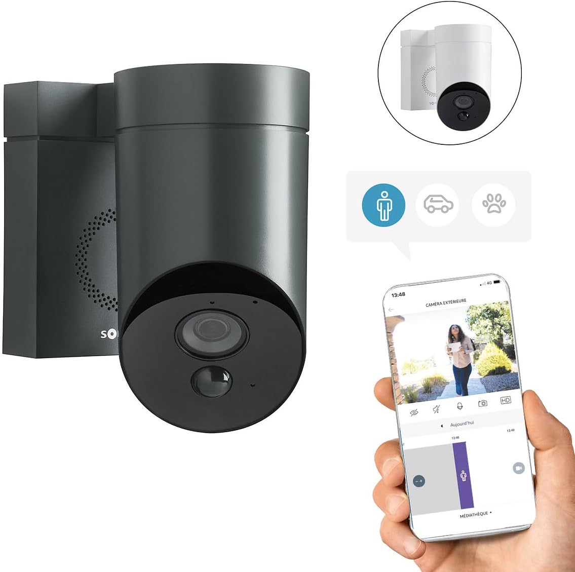 somfy 1875326 - Outdoor Camera 2 Grise, Caméras avec détection de Mouvement Intelligente, Sirène intégrée de 110 DB, Branchement Possible sur Un luminaire existant, Images Full HD 1080p – Image 2