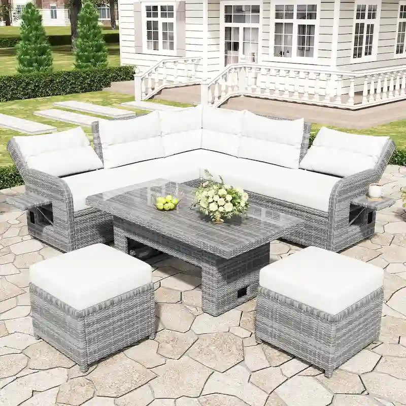 Outdoor Rattan Sectional Sofa Set with Adjustable Table & Recliners – Image 21
