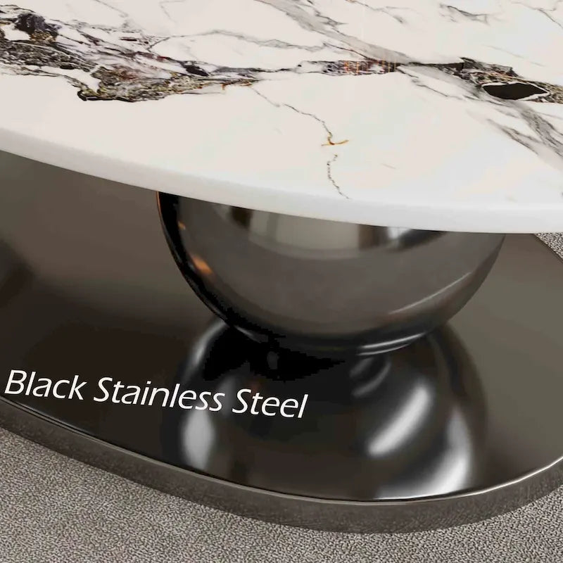51 Modern Pandora Oval Coffee Table with Glossy Sintered stone top, Luxury Coffee Table, Stainless Steel Legs for Livingroom – Image 40