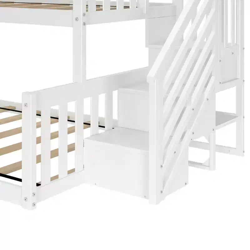 Max & Lily Wooden Twin over Full Low Bunk Bed for Kids with Staircase – Image 15