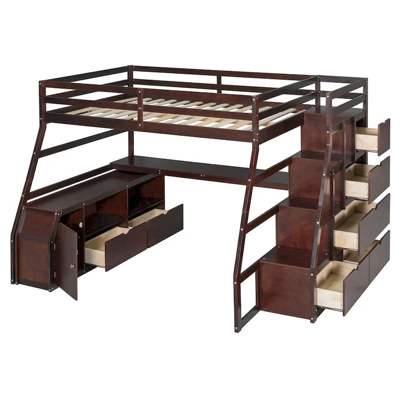 Full Pine Loft Bed with Desk and Storage – Image 5