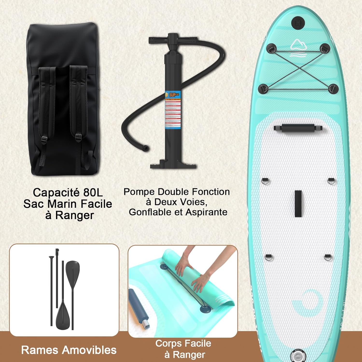 JUMMICO Stand Up Paddling Board, 320 cm x 80 cm x 15 cm, Planche de Sup Gonflable, Stand Up Paddle 2-en-1 avec siège de Kayak, Protection réglable Contre Les Rayures et Accessoires, jusqu'à 160 kg – Image 6