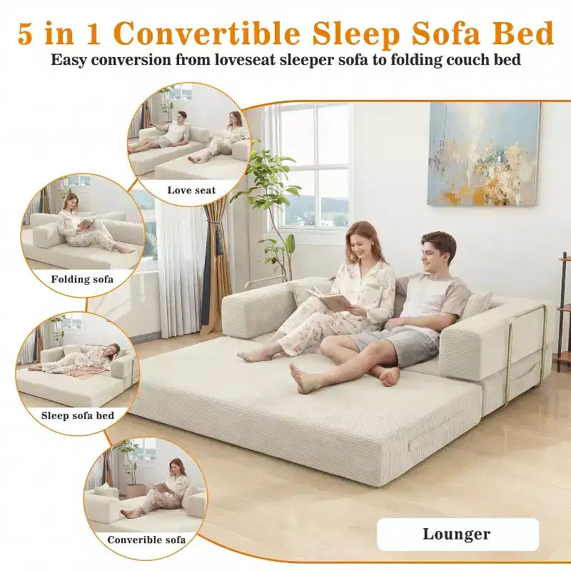 Dyonery 78Folding Sofa Bed Convertable Corduroy Couch King Size Floor Sleeper 4-in-1 DIY Combination Modular Sofa Fold Out Comfy sofa. – Image 8