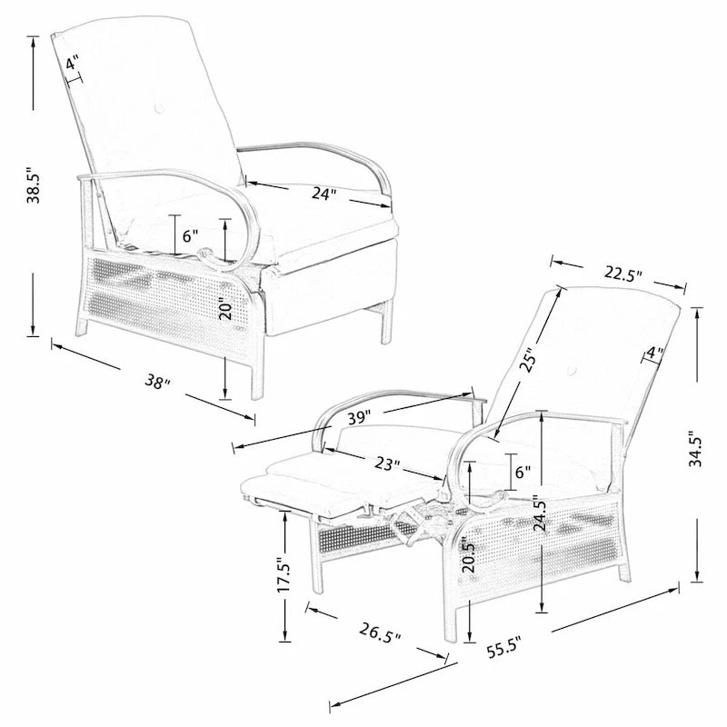 Adjustable Recliner Lounge Chair Patio Lounge Sofa with Cushion - 38 (D) x 26.5 (W) x 38.5 (H) INCH – Image 11