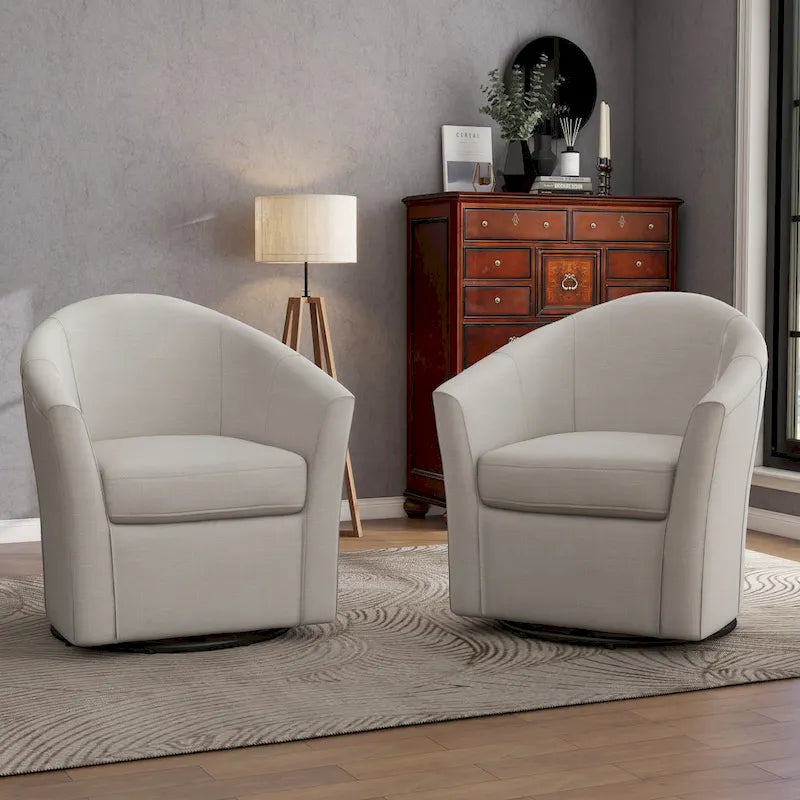 Set of 2 Modern Upholstered Swivel Barrel Chair Living Room Accent Chair – Image 9