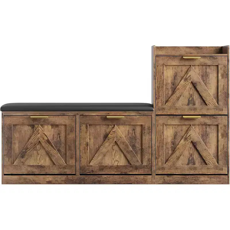 Shoe Storage Cabinet with Bench & 4 Flip Drawers - Narrow Entryway Organizer for 35-40 Pairs – Image 24